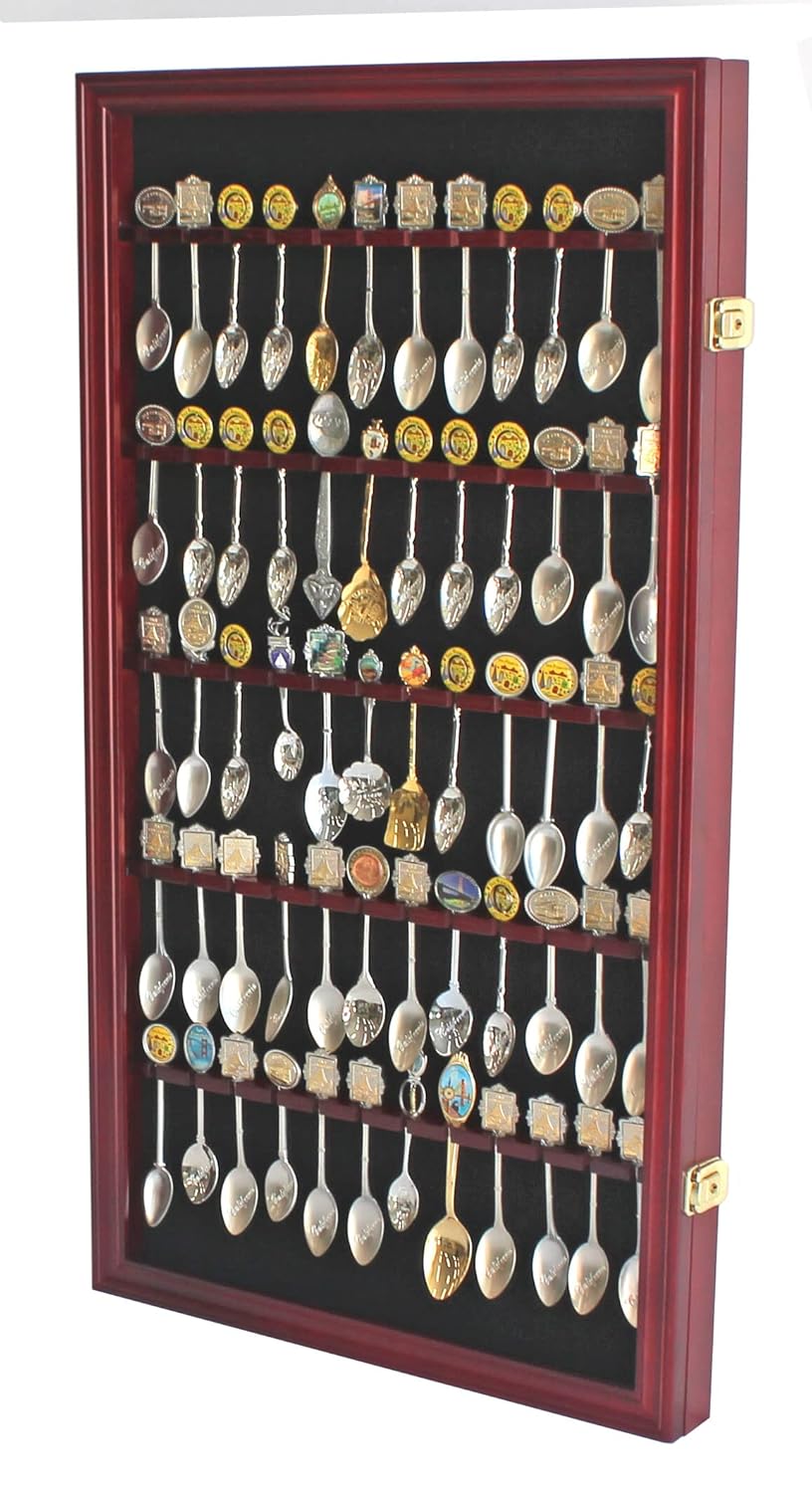 60 Spoon Rack Display Case Holder Wall UV Protection, LOCKABLE