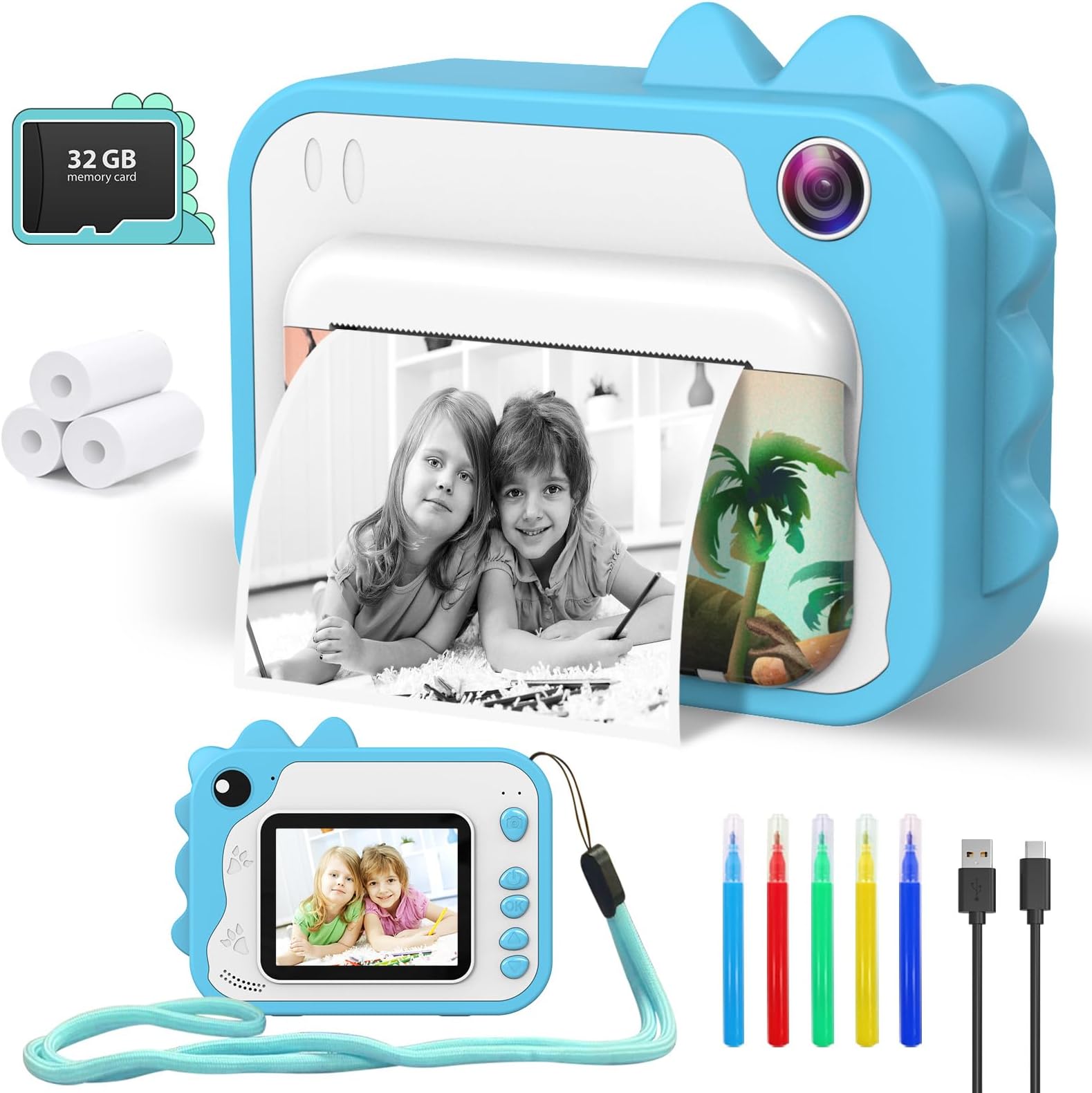 Appareil photo numérique instantané pour enfants avec papier d'impression – Jouets 1080p pour enfants de 3 à 12 ans