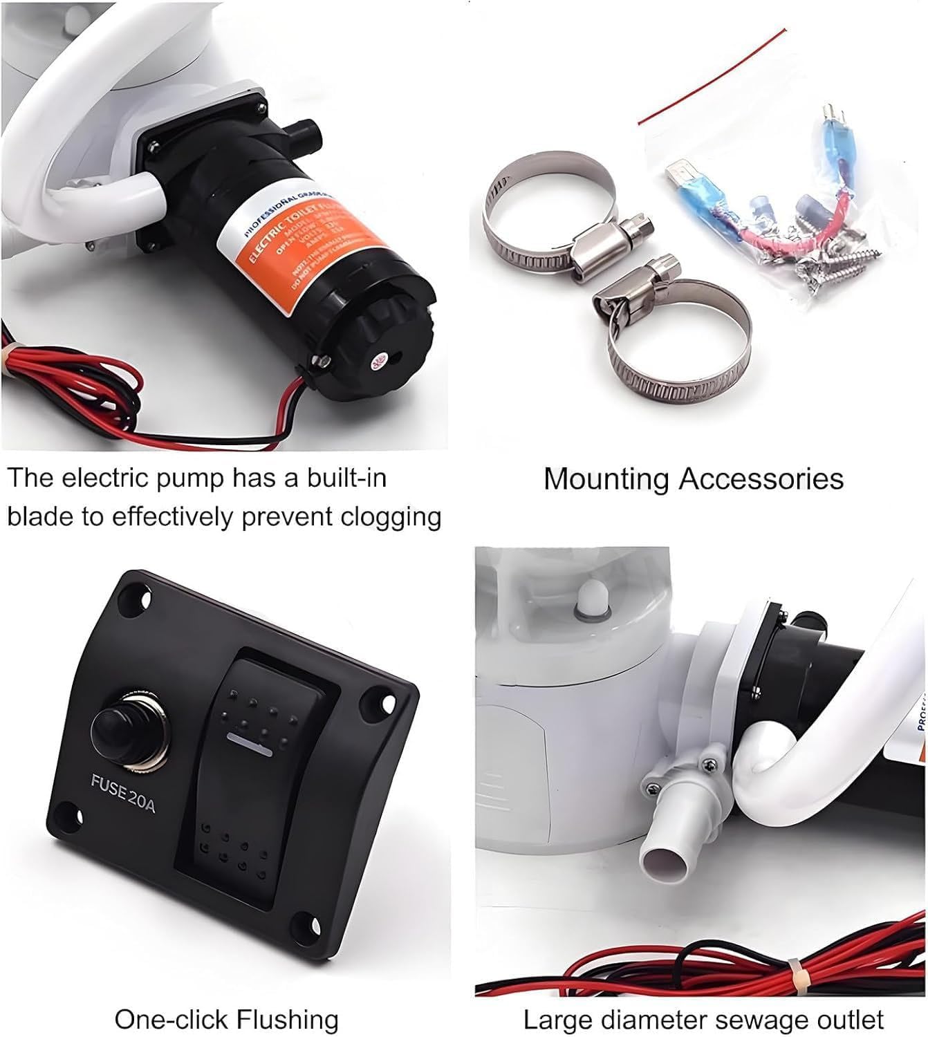 Elektrische Marine Toilette mit leiser Spülung für Boote und Wohnmobile, kompaktes Design mit Ein-Knopf-Spülung und eingebautem Zerkleinerer