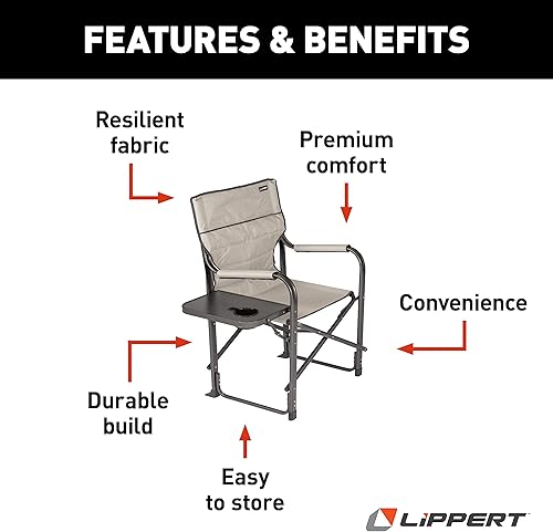 Miniatura 4 de Lippert Components Scout Plus - Silla de director con mesa auxiliar para campamento, plegable, marco de tubo de acero, poliéster 600D, revestimiento
