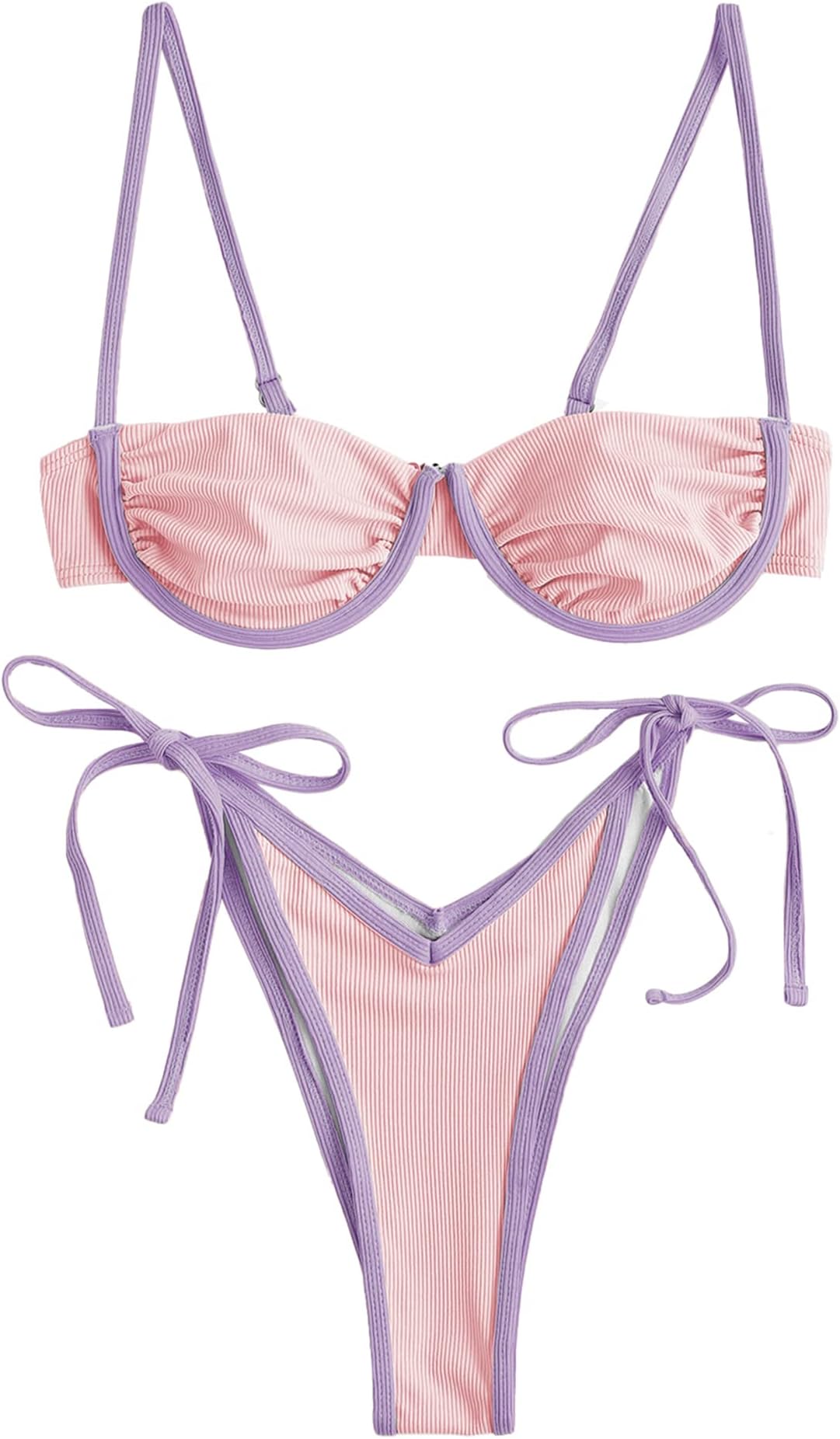 ZAFULWomen's Underwire Bikini Floral High Cut Bikini Set V-Wired Two Piece Swimsuit Bathing Suit