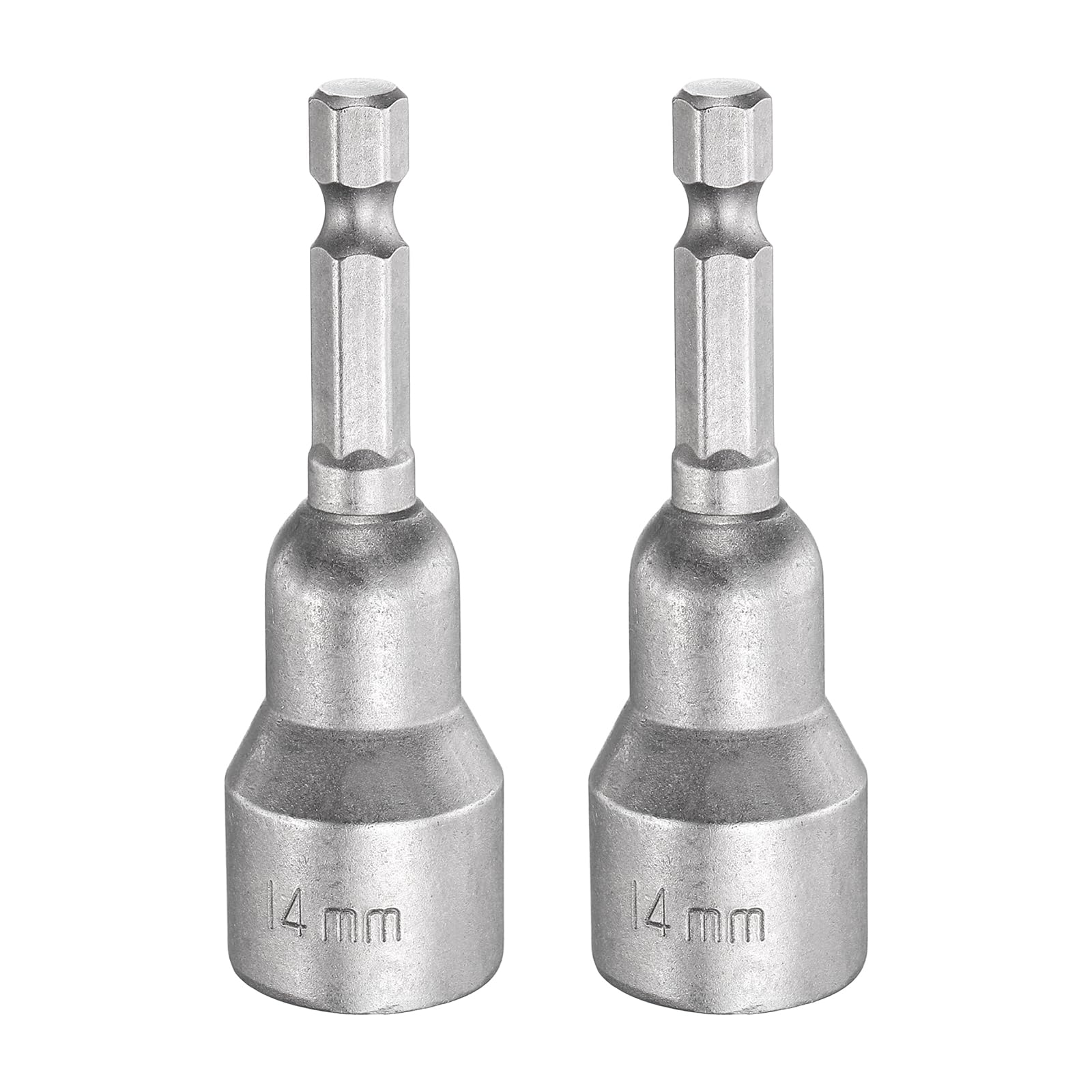 sourcing map 2pcs Nut Driver Drill Bit 14mm Metric Socket 1/4" Hex Shank 2.56" (65mm) Long Magnetic 6-Point Sockets Quick Change CR-V Steel Bolt Setters for Power Drill Drivers
