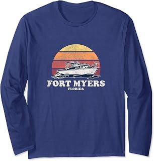 Fort Myers FL Vintage Boating 70s Retro Boat Design Long Sleeve T-Shirt