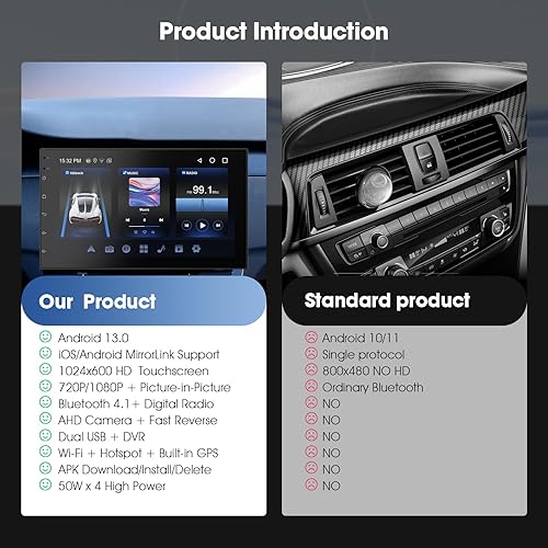 Miniatura 3 de Pantalla inalámbrica CarPlay para coche y unidad principal Android Auto  Pantalla táctil de 7 pulgadas doble DIN estéreo de coche con cámara de