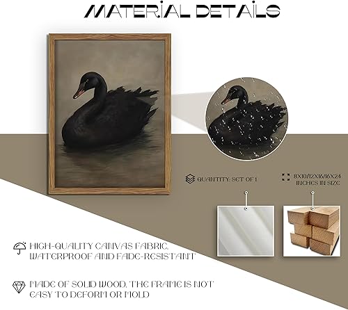 Miniatura 3 de fancynew Arte de pared vintage de cisne negro oscuro de 8 x 10 pulgadas