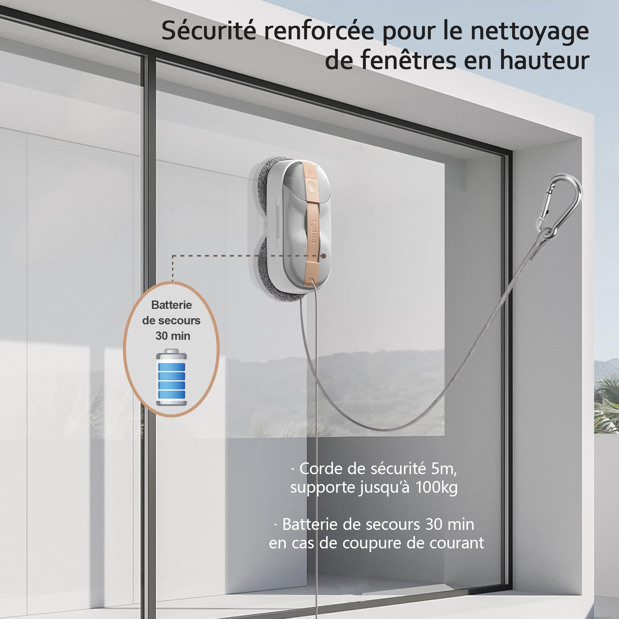 Lydsto WL09 Robot Nettoyeur de Vitres, Robot Laveur Vitre avec Double Pulvérisation Ultrasonore, 6000Pa, Télécommande, Triple Sécurité, Kit Complet avec Boîte de Rangement et 8 Chiffons
