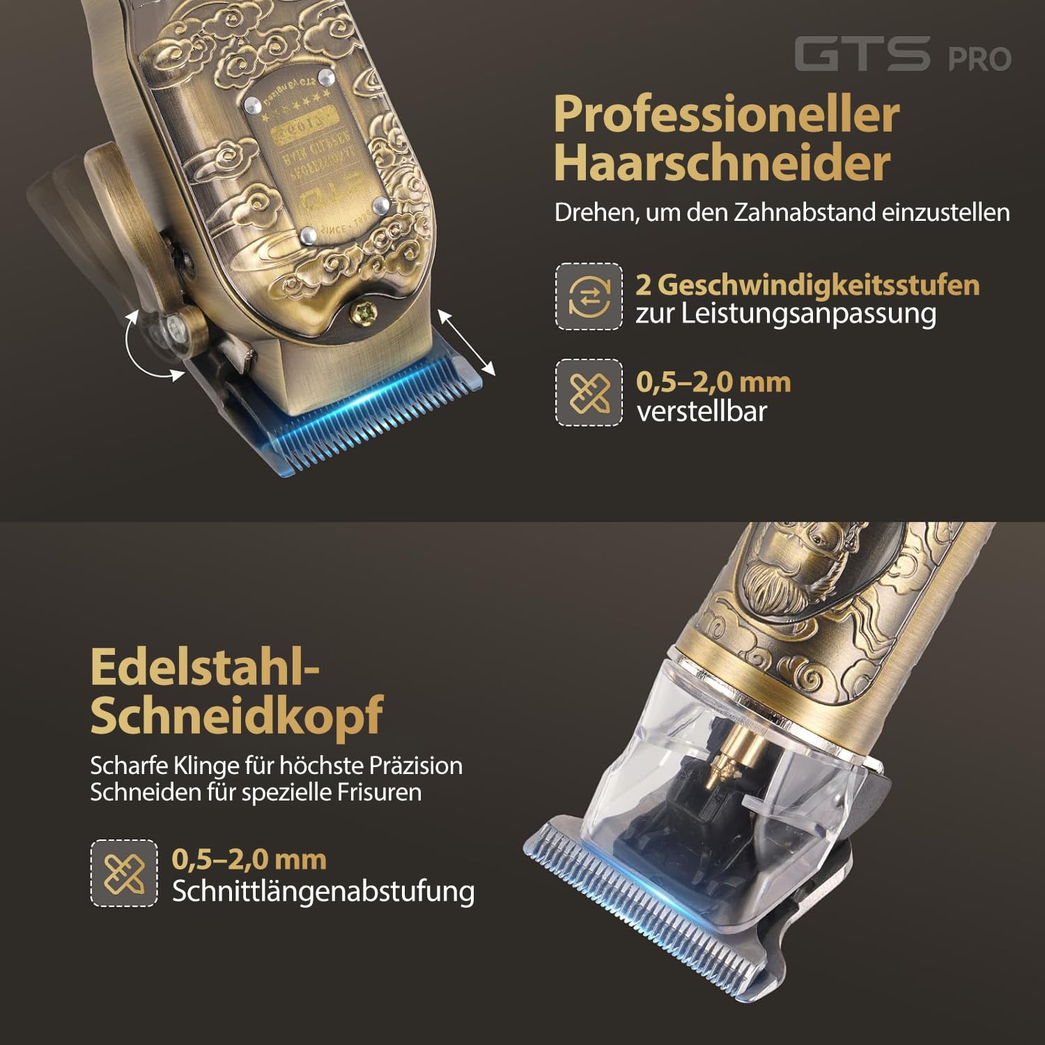 Haarschneidemaschine & Barttrimmer für Männer Profi-Haarschneider (Bronze)