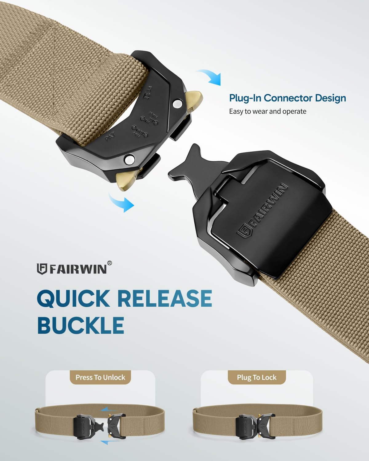 FAIRWIN Tactical Belt Men, 1.5" Stretch Nylon Web Military Hiking Rigger Work Belts with Quick-Release Seatbelt Buckle - Image 2