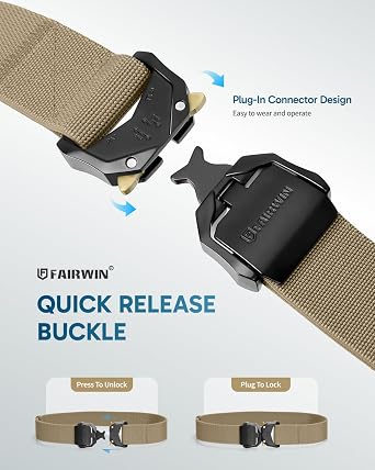 FAIRWIN Tactical Belt Men, 1.5 Stretch Nylon Web Military Hiking Rigger Work Belts with Quick-Release Seatbelt Buckle