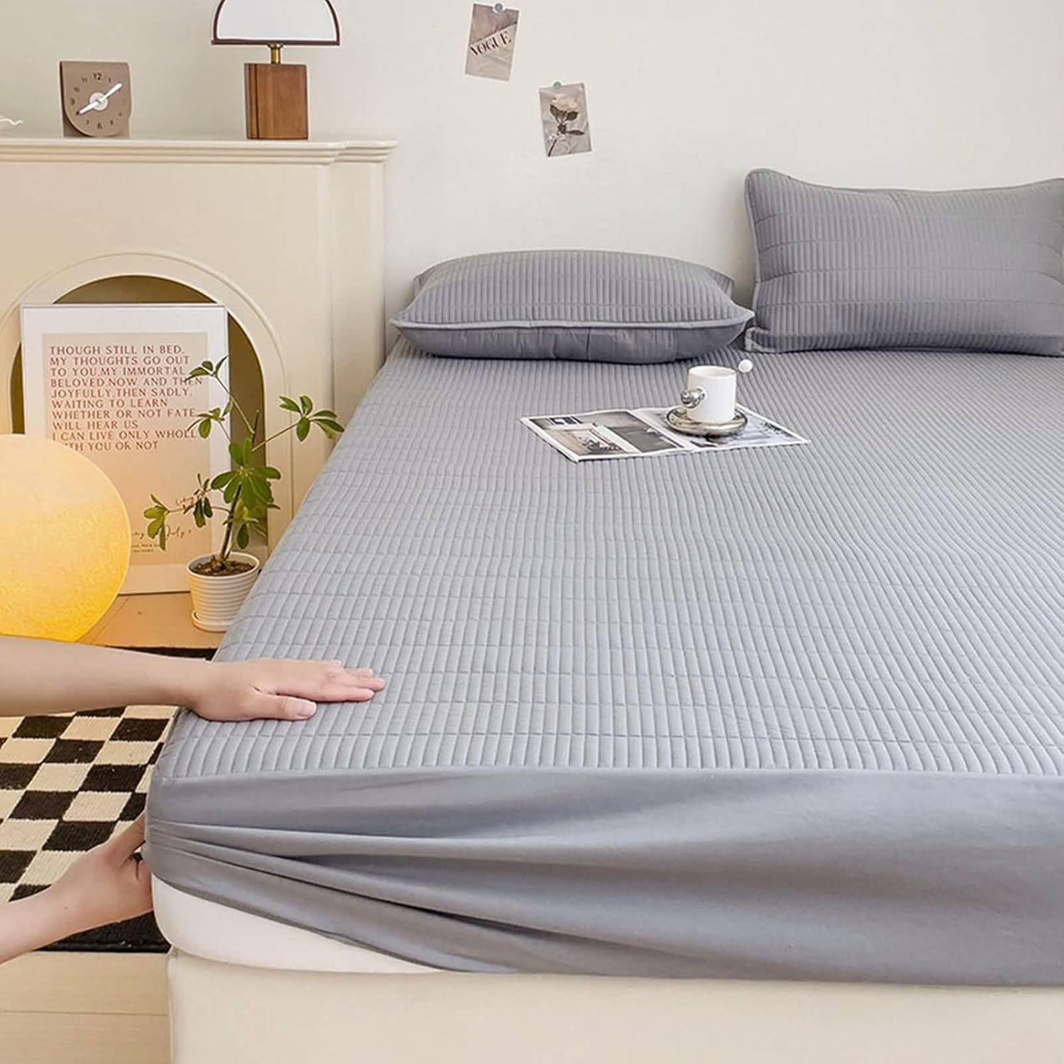 Beydodo Deep Pocket Fitted Bed Sheet, Fitted Sheets 120x200cm Solid Grey, Polyester Cotton Fitted Bed Sheets for Dorm