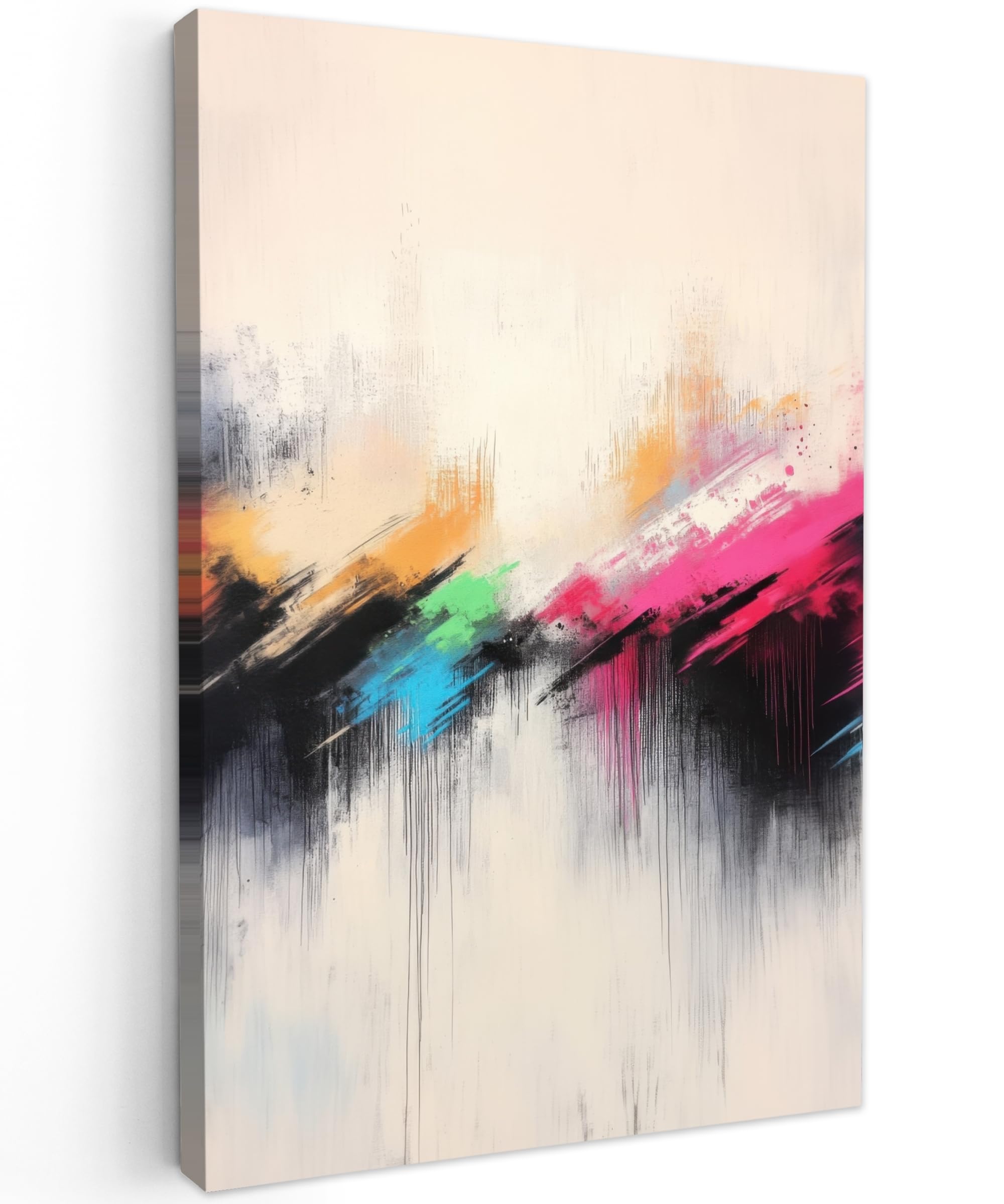 MuchoWow© Canvas Wall Art 31"x47" / 80x120 cm Home Decor Paintings for Living Room Decorations Gifts Hallway Dynamic - Abstract - Colorful - Black