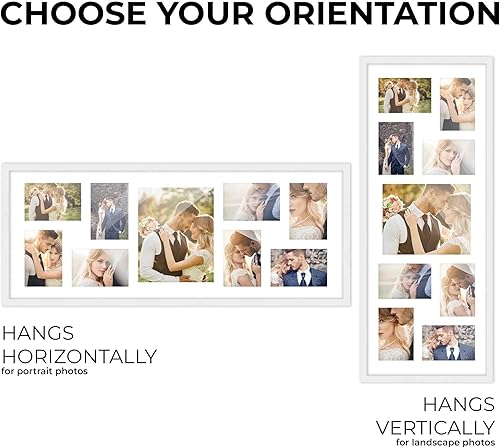 Miniatura 5 de Poster Palooza Marco de fotos para collage de 12 x 32 pulgadas, marco de collage de fotos con paspartú blanco para nueve fotos, 8 x 10 y 4 x 6,