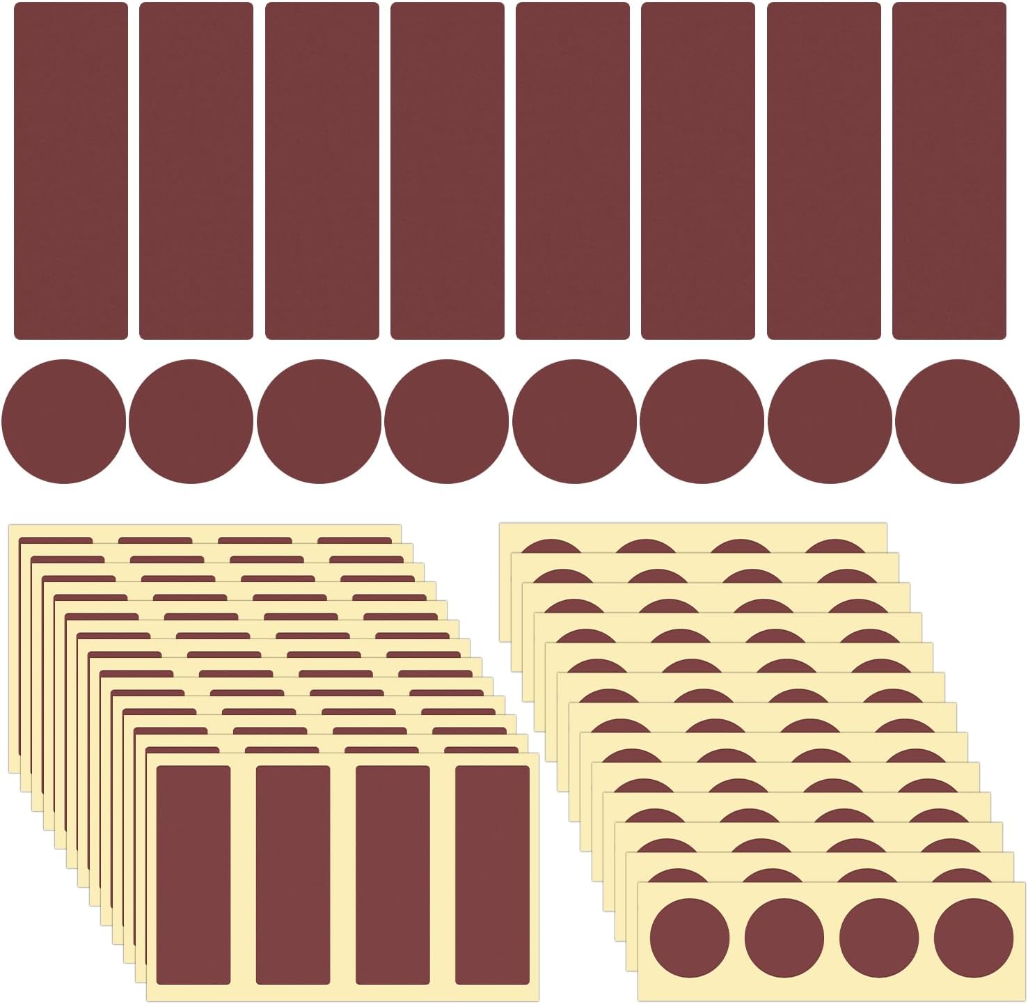 BOXOB 120pcs Match Striker Papers With Adhesive - 60 Round and 60 Rectangle Sheets for Match Rack Cymbal Replacement (Brown)