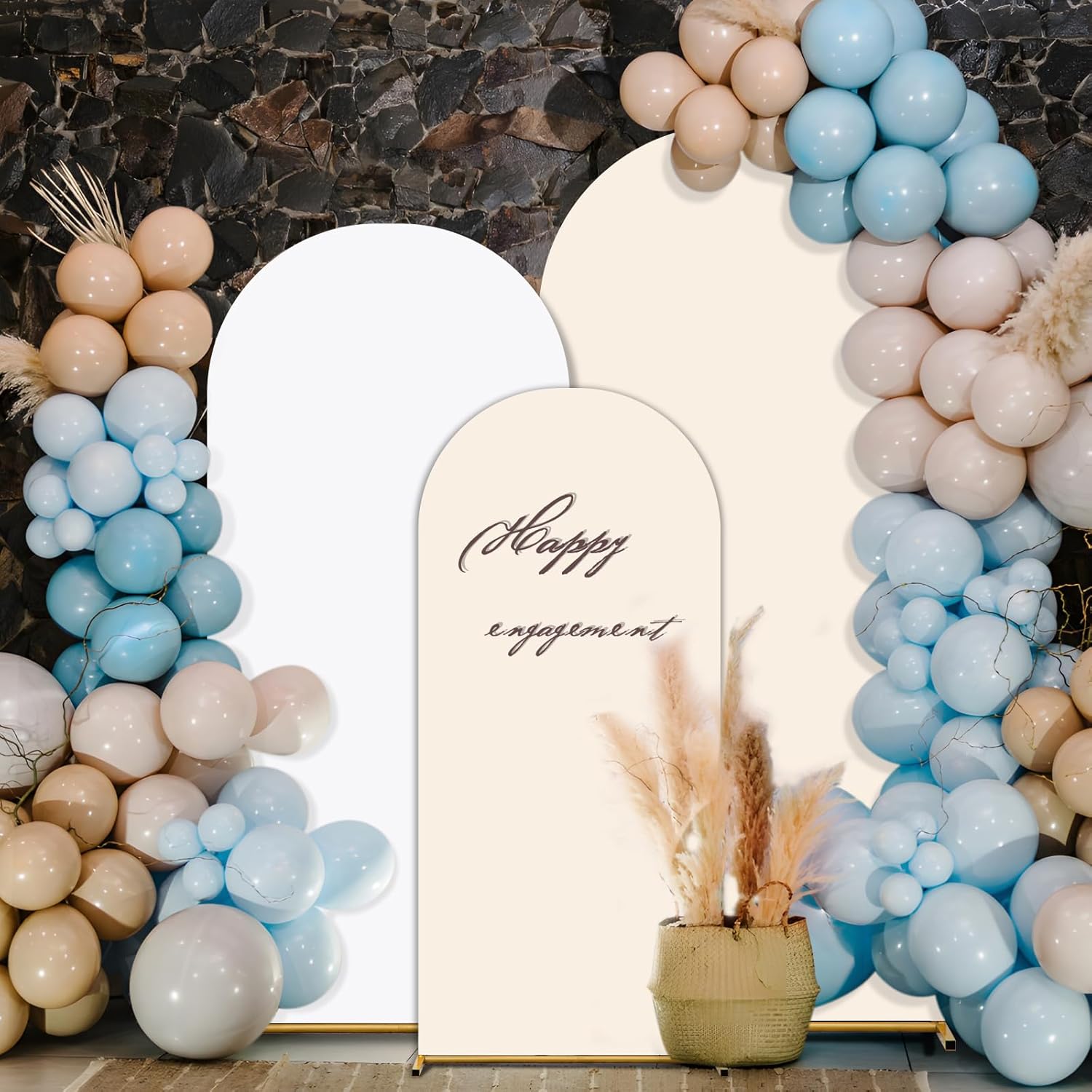 Double Color Arch Backdrop Cover Set of 3 - 6ft/6.6ft/7.2ft Wedding Spandex Fitted Covers for Round Top Arch - Baby Party Birthday Banquet Shower (White+Cream)