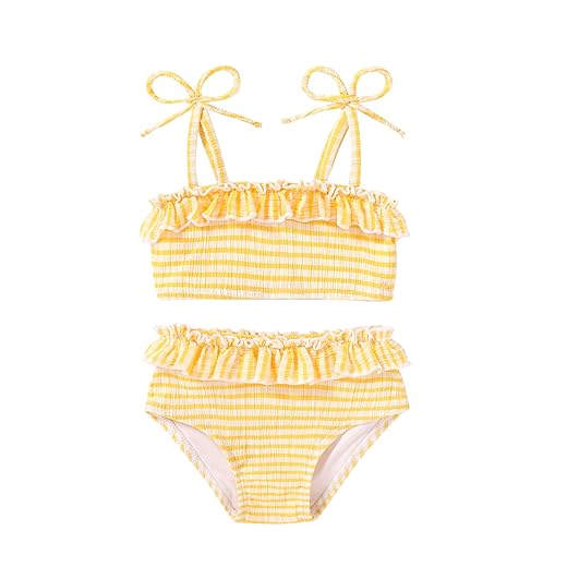 YOUNGER TREE Conjunto de biquíni de duas peças com alças ajustáveis com babados, roupa de banho para bebê, verão, praia