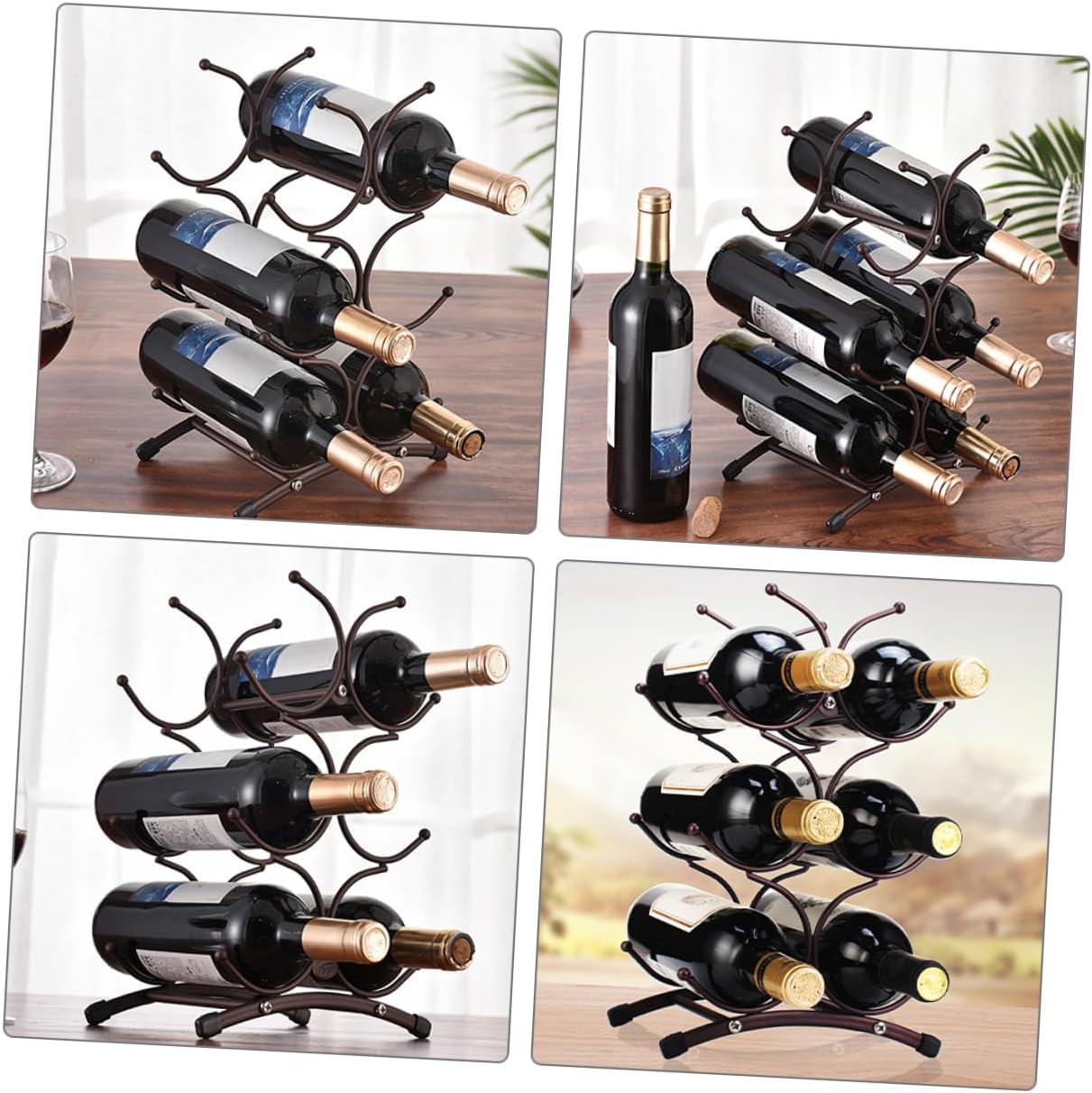 ARTIBETTER Detachable Vintage Iron Wine Rack Countertop Bottle Holder Six-Bottle Storage Display for Home Bar Restaurant, Antique Copper Finish