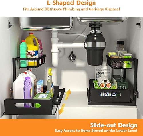 Miniatura 2 de Webetop Organizadores y almacenamiento para debajo del fregadero de la cocina, organizador de gabinete extraíble de 2 niveles, estante deslizante