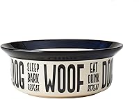 PetRageous Eat Drink Repeat Stoneware Dog Bowl - 4-Cup Dishwasher Safe, Two-Tone Off-White for Medium Large Dogs Cats