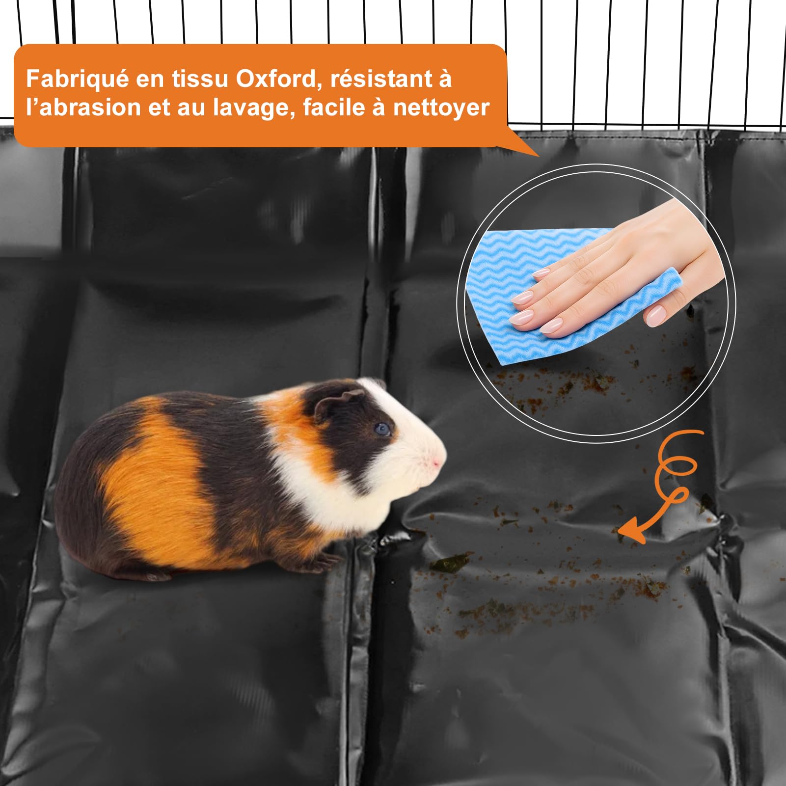 Housse de cage de cochons d'Inde imperméable fond pour habitat de petits animaux en toile pour lit de chinchilla (105 x 69 x 11 cm)