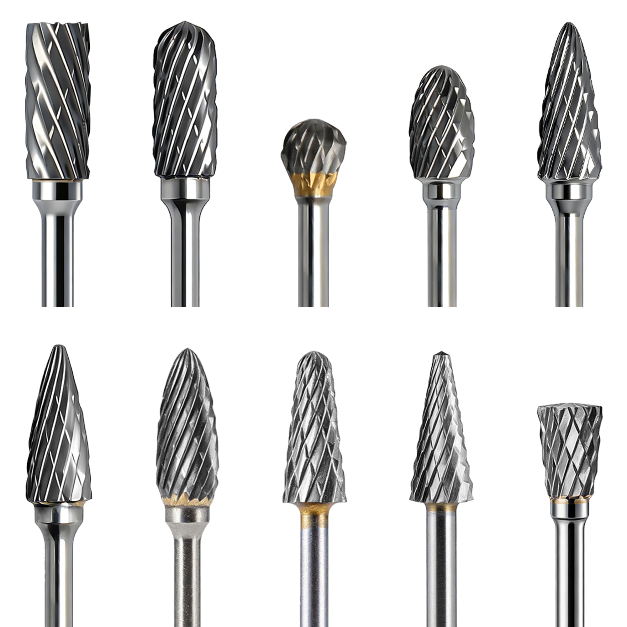ARROWMAX 10pcs Hartmetall Frässtifte Set, 2.35mm (3/32") Schaft Rotary Burrs Fräser für Dremel & Mikromotor, Doppelter Schnitt Wolframkarbid Gravur Bits für Schmuck, Modellbau, Holzschnitzerei
