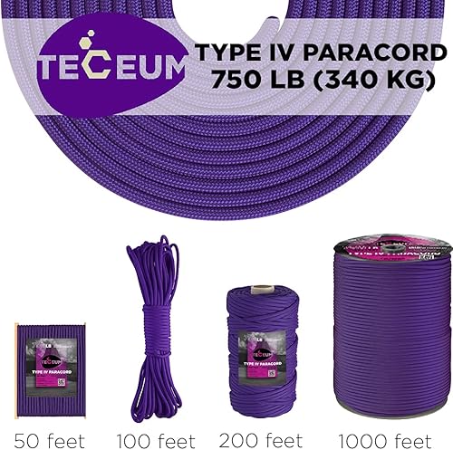 Miniatura 201 de TECEUM Cuerda de paracaídas de 750 libras – 1000 pies / 200 pies / 120 pies / 100 pies / 50 pies – Cuerda de paracaídas para campamento, Camuflaje