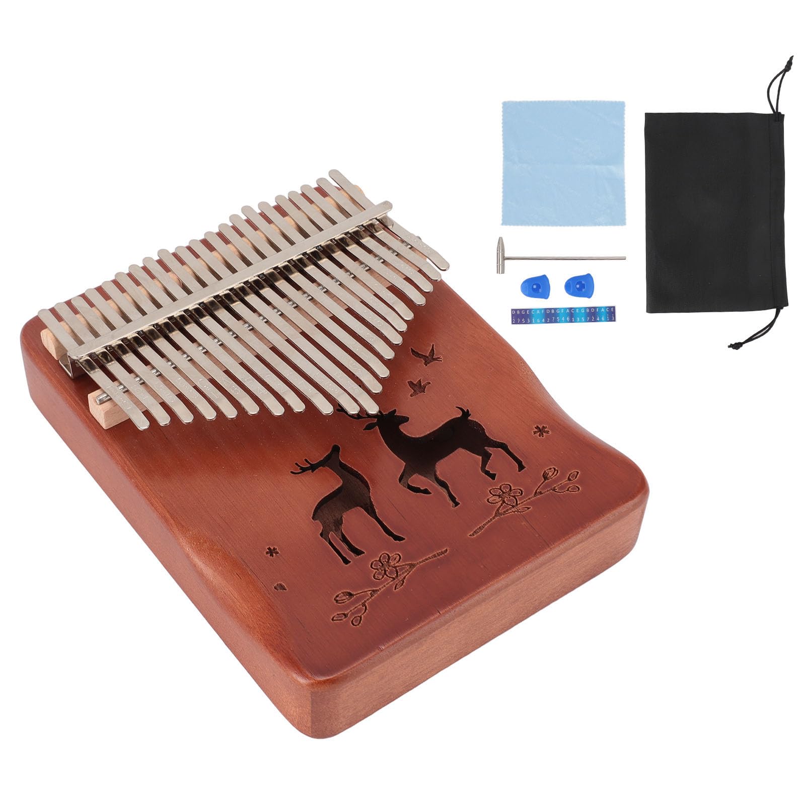 21 Keys Thumb Piano, Musical Instruments Finger Piano Easy to Learn Portable Musical Instrument with Finger Protector Neatly Cloth for Beginners (Type 1)