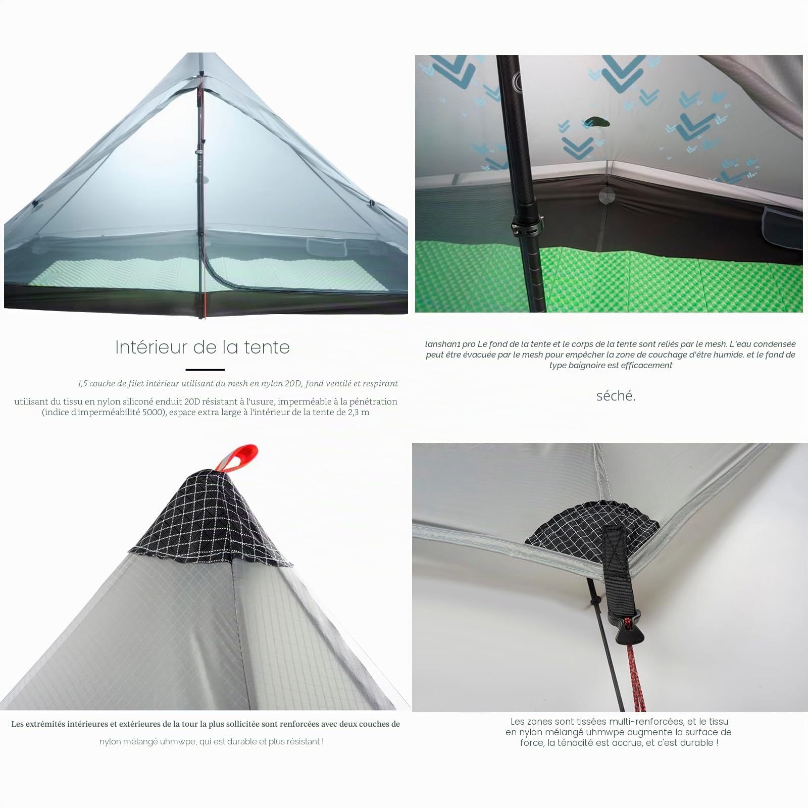 3FULGEAR Lanshan1 Pro Tente de Camping Ultra légère pour 1 Personne 3/4 Saisons Professionnelle en Nylon 20D Double Face en Silicone pour Camping, Trekking, Kayak, Escalade, randonnée