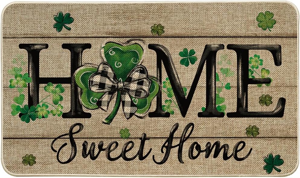 Artoid Mode Wood Shamrock Home Sweet Home St. Patrick's Day Doormat, Home Decor Low-Profile Switch Rug Door Mat Floor Mat for Indoor Outdoor 24x35 Inch
