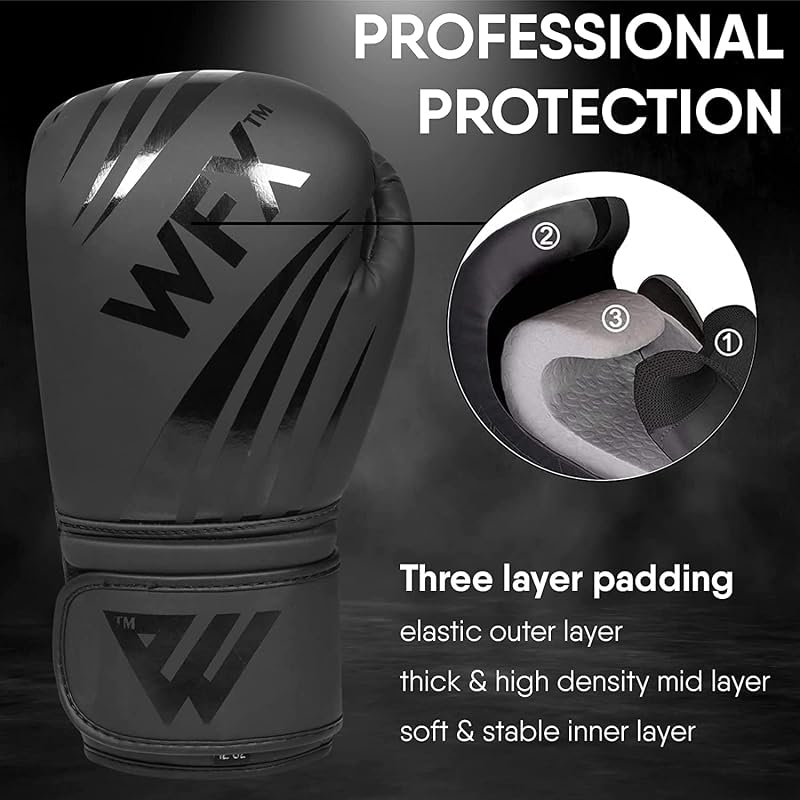 WFX Bokszkesztyű 8 oz Műbőr MMA Sparring Edzőkesztyű - Profi Kickbox Muay Thai Harcművészeti Kesztyű Vastag Hüvelykujjvédelemmel Fekete