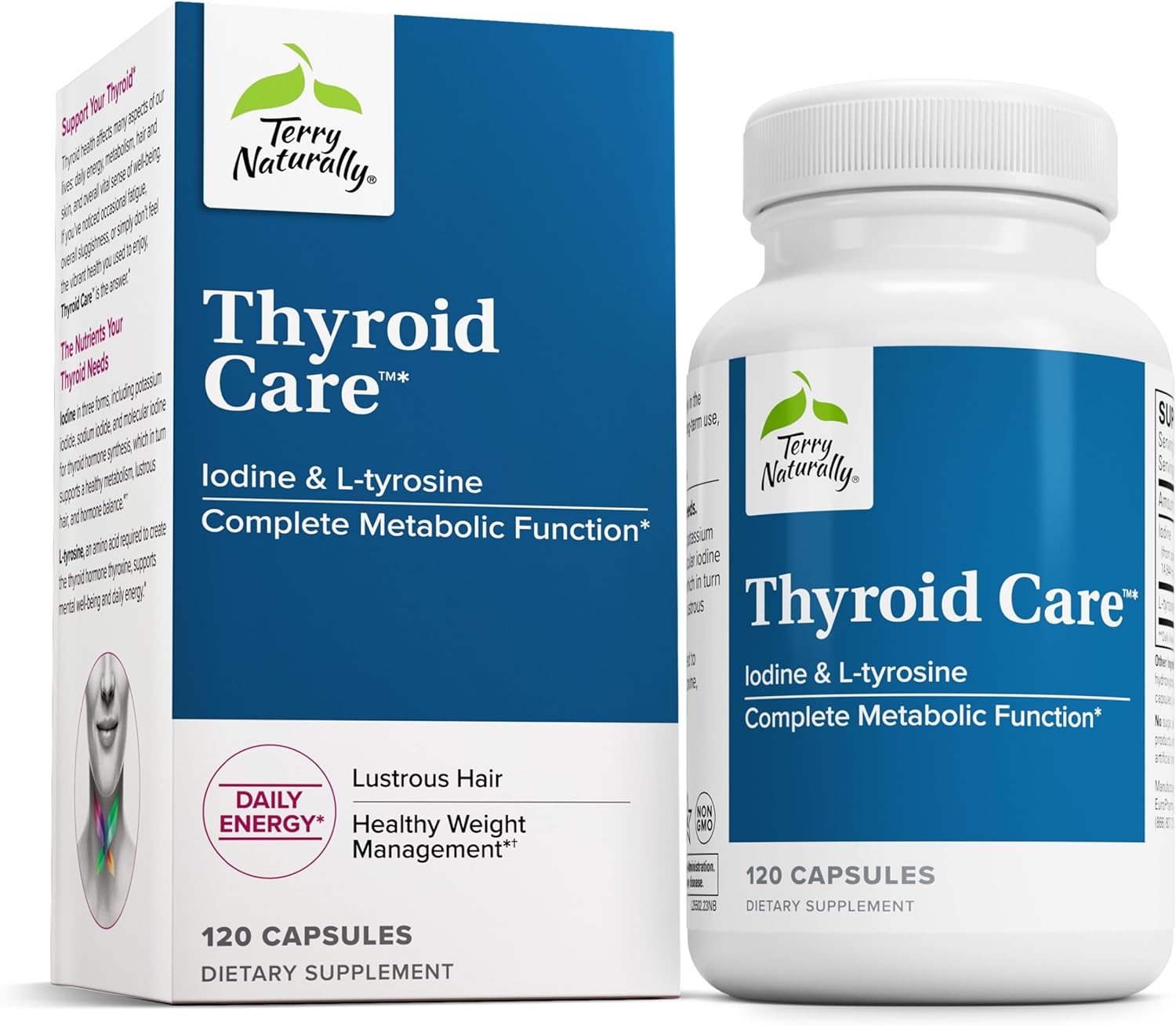 Terry Naturally Thyroid Care - Immune Health & Energy Support Formula - Nutritional Supplement with Iodine for Thyroid Health Support - Wellness Supplement with L-Tyrosine - 120 Capsules
