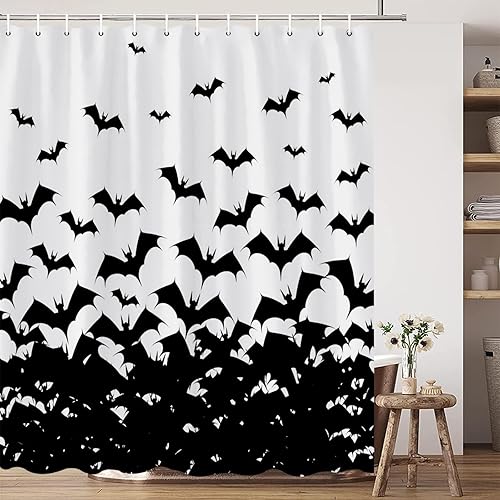 Miniatura 3 de Cortina de ducha de murciélagos espeluznantes de Halloween, juego de cortinas de decoración de baño de otoño con ganchos, 70 x 70 pulgadas
