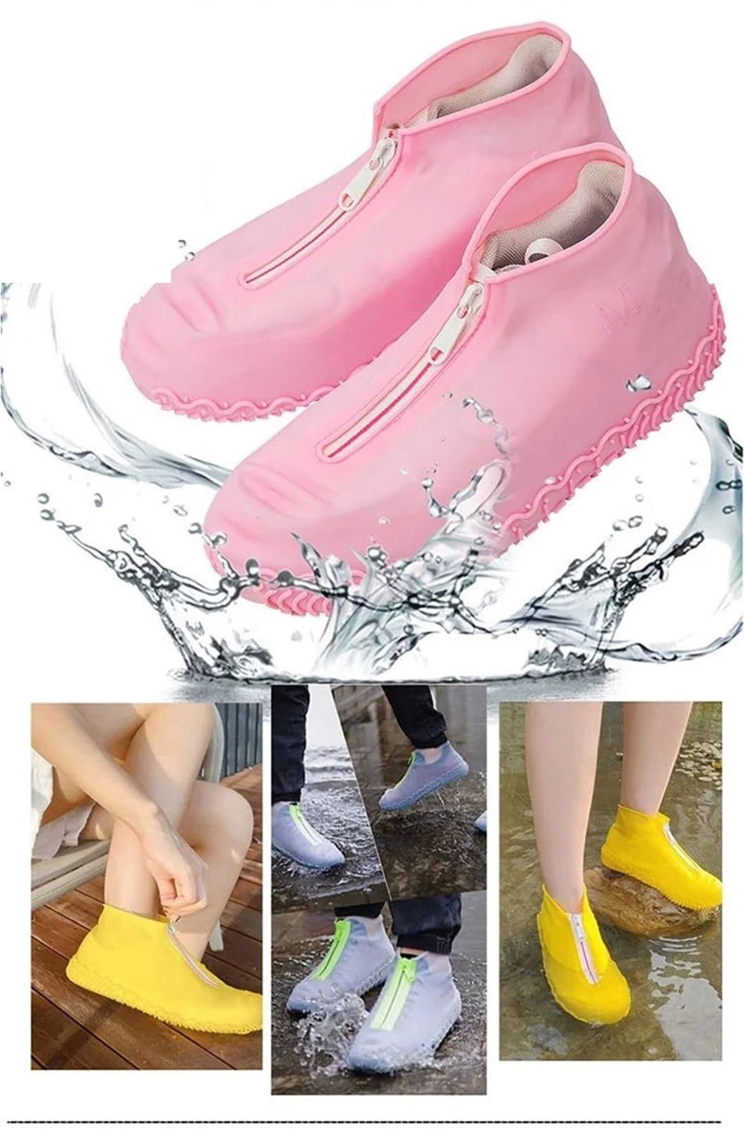 4 pares de zapatos for mujer y hombre, cubiertas con cremalleras, impermeables reutilizables for, antideslizantes silicona for lluvia para Protección