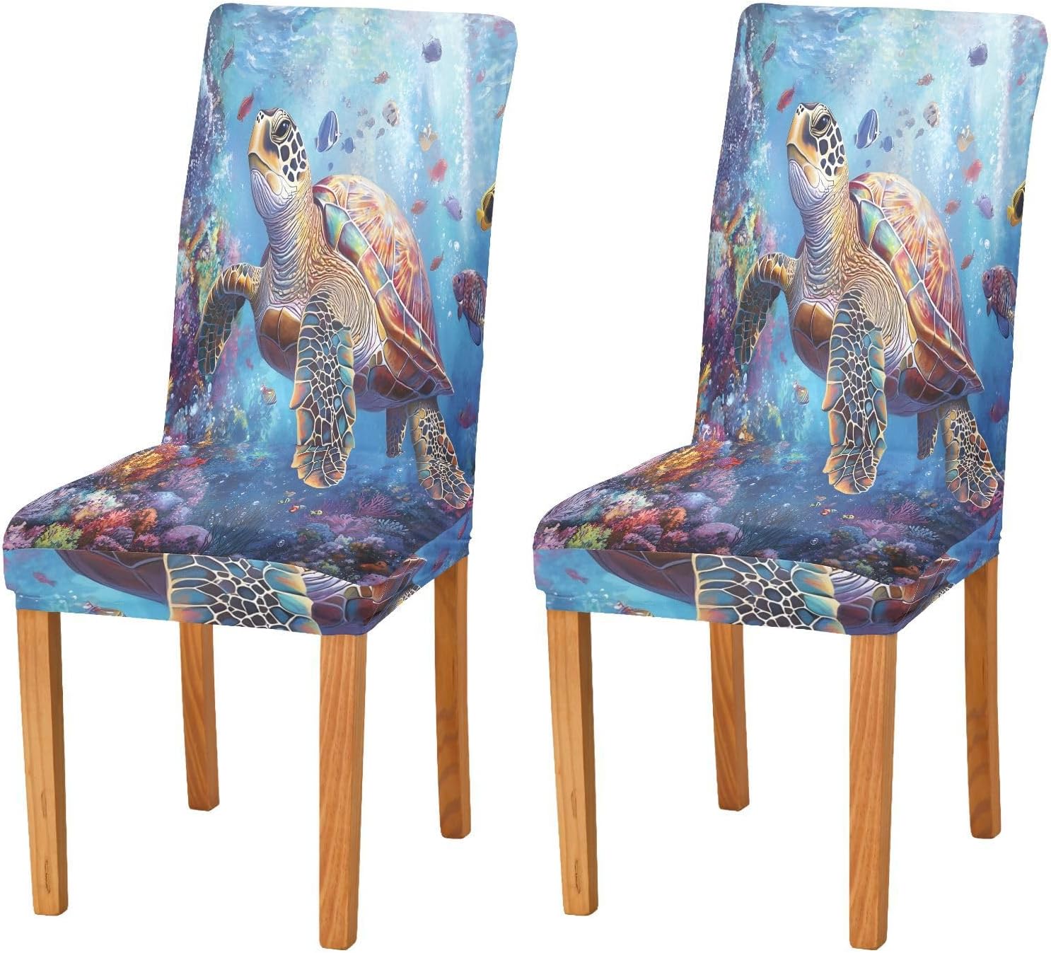 ALAZA Chair Covers for Dining Room, Underwater Sea Turtle Stretch Chair Cover Sets Chair Protector Removable Washable for Ktichen Restaurant Hotel