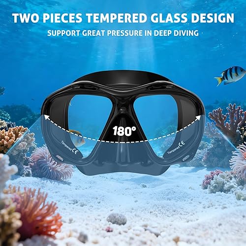 Miniatura 4 de Scuba Mask Adults, Diving mask, Snorkel Swimming Goggles with Nose Cover for Youth, Free Diving Mask, Panoramic HD Tempered Glass Snorkeling Gear