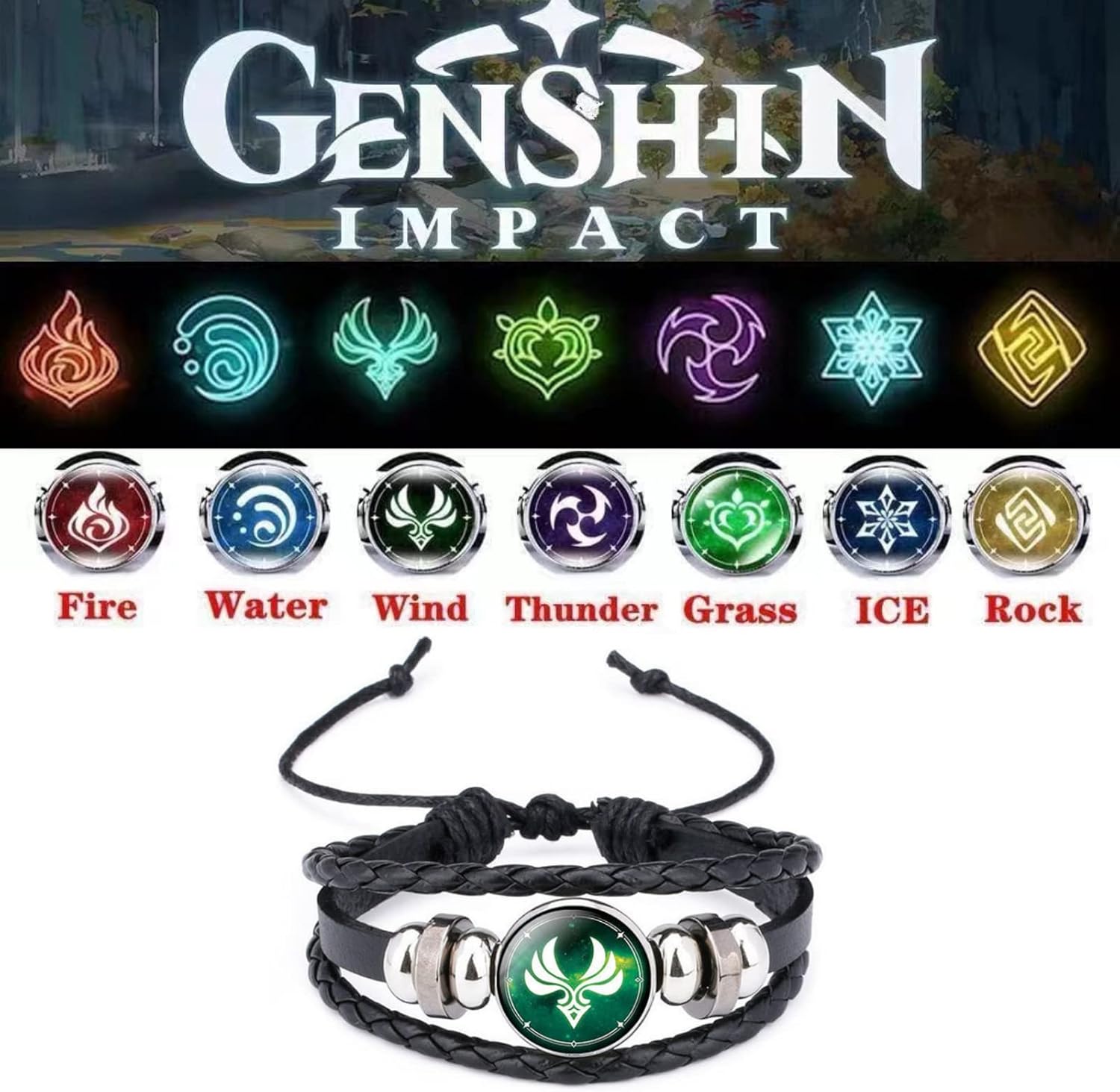 Miniatura 7 de Genshin Impact - Pulsera de impacto Genshin Vision y collar de impacto Genshin 3 piezas de juego Genshin Impact Element traje de ojo de Dios pulsera
