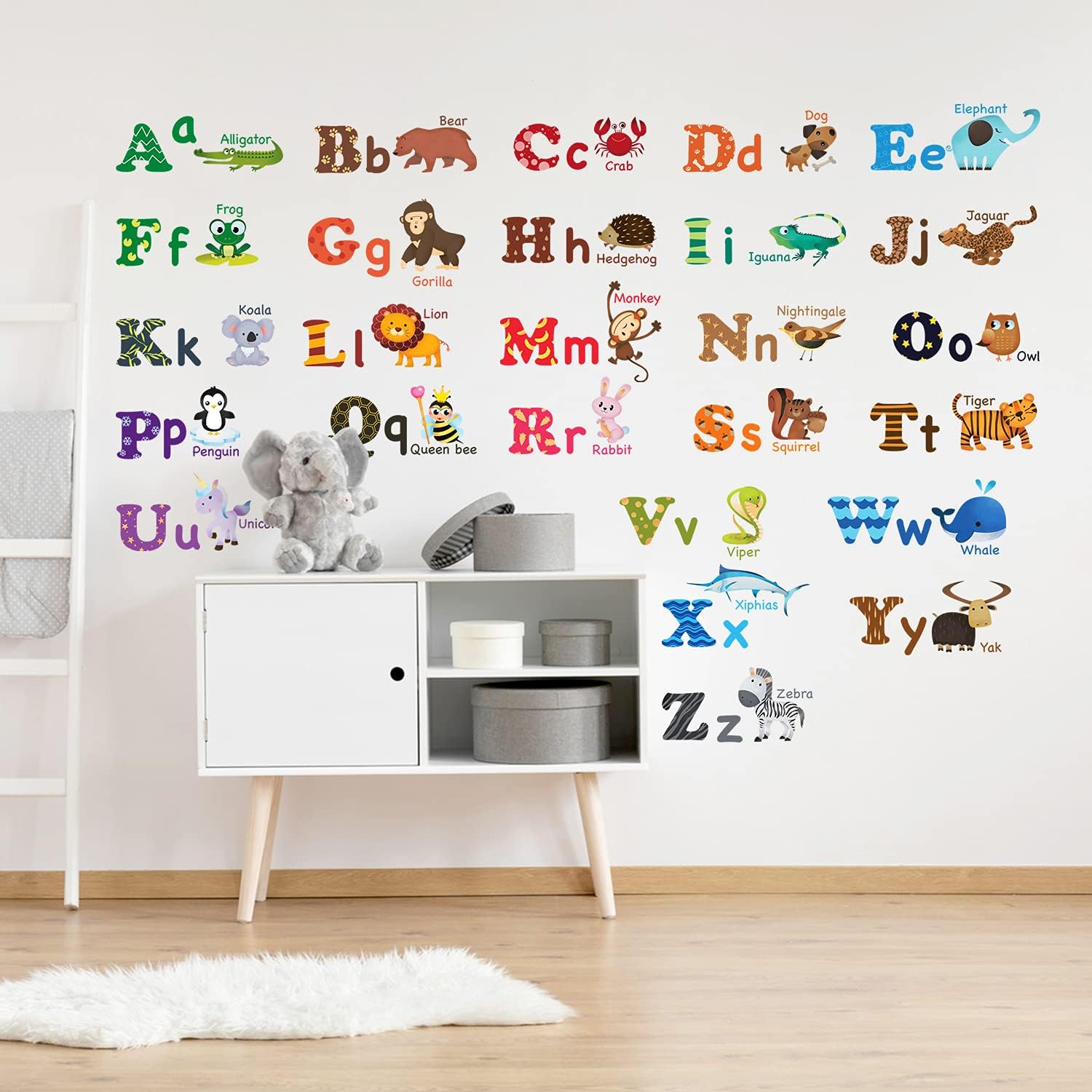 DECOWALL DAT-1308L Alphabet ABC and Animals Kids Wall Decals Wall Stickers Peel and Stick Removable Wall Stickers for Kids Nursery Bedroom Living Room (Large)