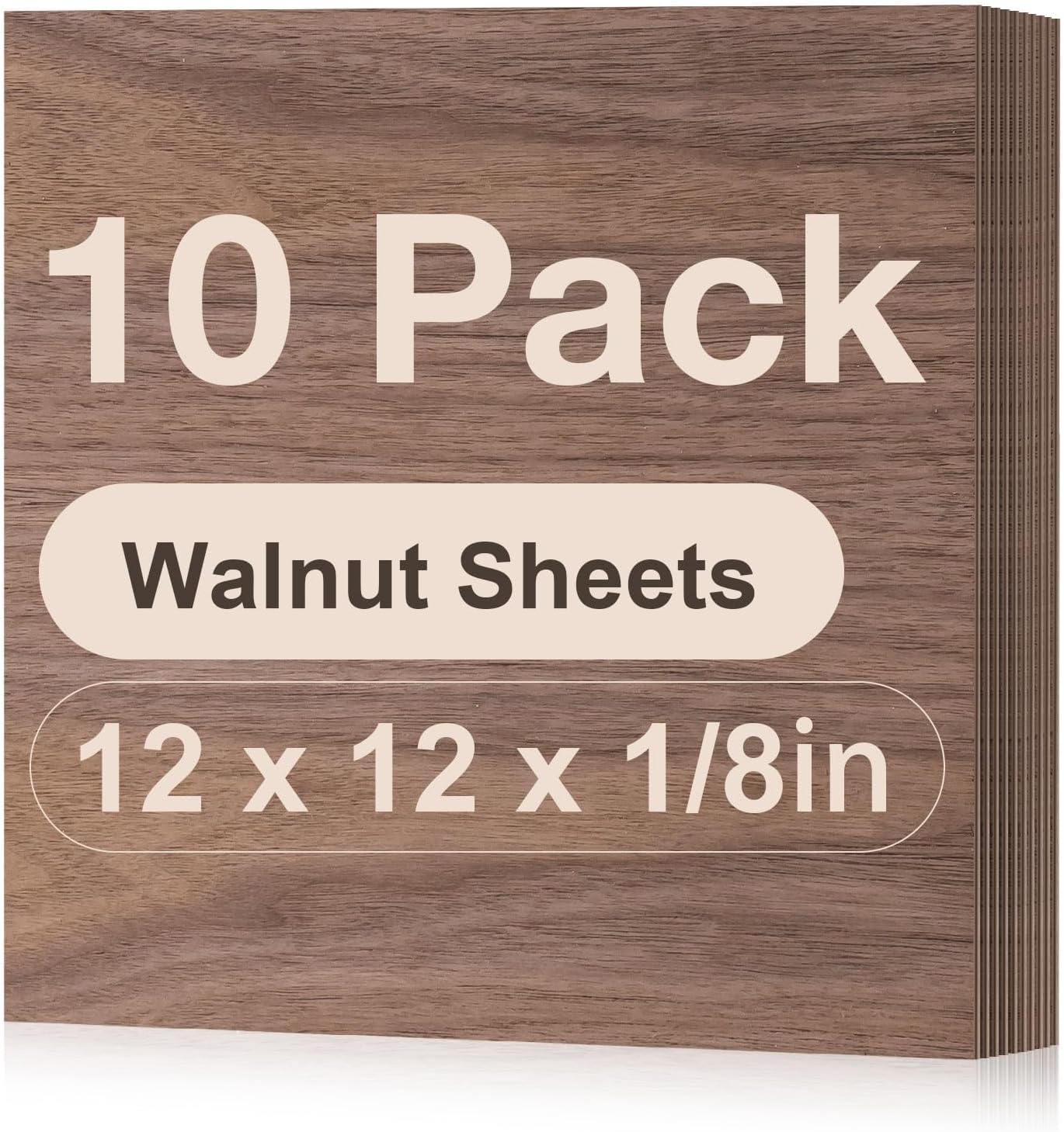 ROBOTIME 10-Pack Walnut Plywood for Laser Cutting - 12 x 12 x 1/8 Inch Laser Engraving Blanks - 3mm Wood for Laser Cutting, Engraving & Wood Burning (Pyrography) - Unfinished Wood for Crafts