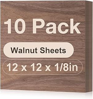 ROBOTIME 10-Pack Walnut Plywood for Laser Cutting - 12 x 12 x 1/8 Inch Laser Engraving Blanks - 3mm Wood for Laser Cutting, Engraving & Wood Burning (Pyrography) - Unfinished Wood for Crafts
