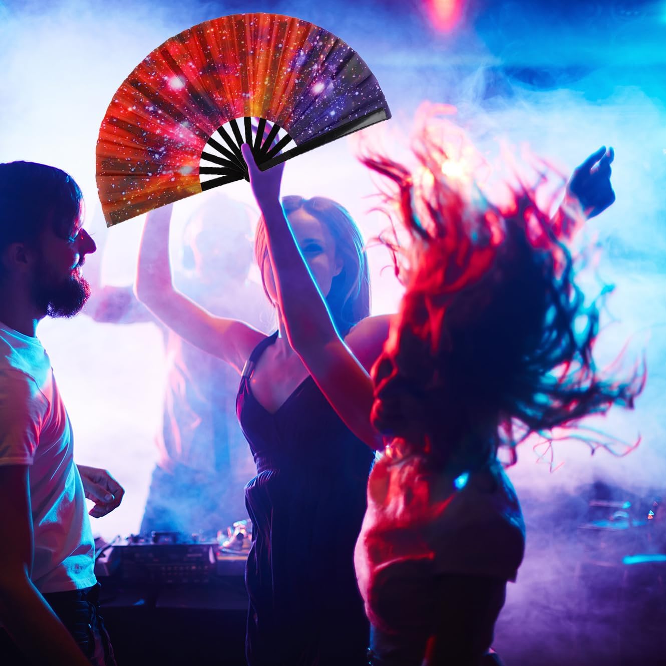 Large Folding Hand Fan for Line Dance, Men/Women Rave Hand Fan, Clack Popping Fans for Boots On The Ground Dance, EDM, Wedding, Party (Starlit Sky) image 2