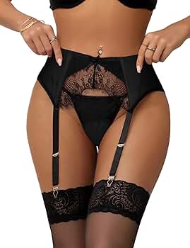 Amazon.com: ohyeahlady Womens Garter Belt for Thigh Highs Sexy Lace  Suspender Gater with 4 Straps Durable Clips and Thong Black S : Clothing,  Shoes & Jewelry
