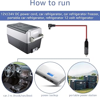 12V/24V Car Refrigerator Power Cord is Compatible with Alpicool, ARB, ICECO, Setpower, COSTWAY, and JoyTatus 12V/24V Portable Car Refrigerators. (Black Red 10FT)