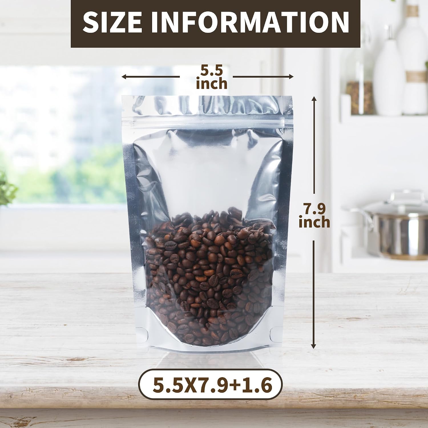 Mylar Bags for Food Storage - 100 PCS Clear Front Resealable Foil Candy Bags, Stand Up Side Zipper Sealable Bags for Small Business Candy Packaging & Snacks (Silver 5.5x7.9") image 3