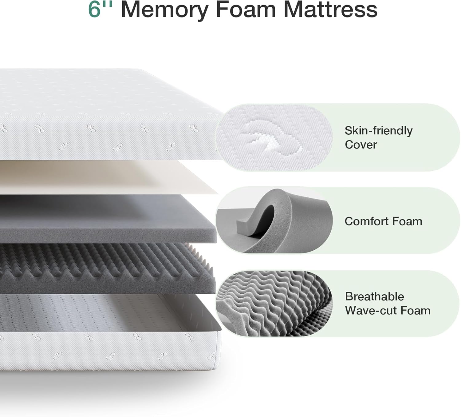 Novilla 6 Inch Twin Mattress Memory Gel Foam Mattress with Bamboo Charcoal Foam & Cooling Gel for Pain Relief Twin Mattresses in a Box CertiPUR-US Certified