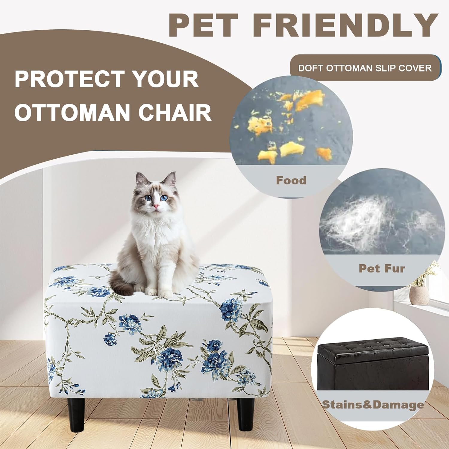 Eco-Ancheng Ottoman Cover Stretch Rectangle Footrest Stool Slipcover Ottoman Bench Covers Jacquard Footstool Protector Covers Storage Ottoman Slipcovers for Foot Stool with Nonslip Elastic Bottom,09