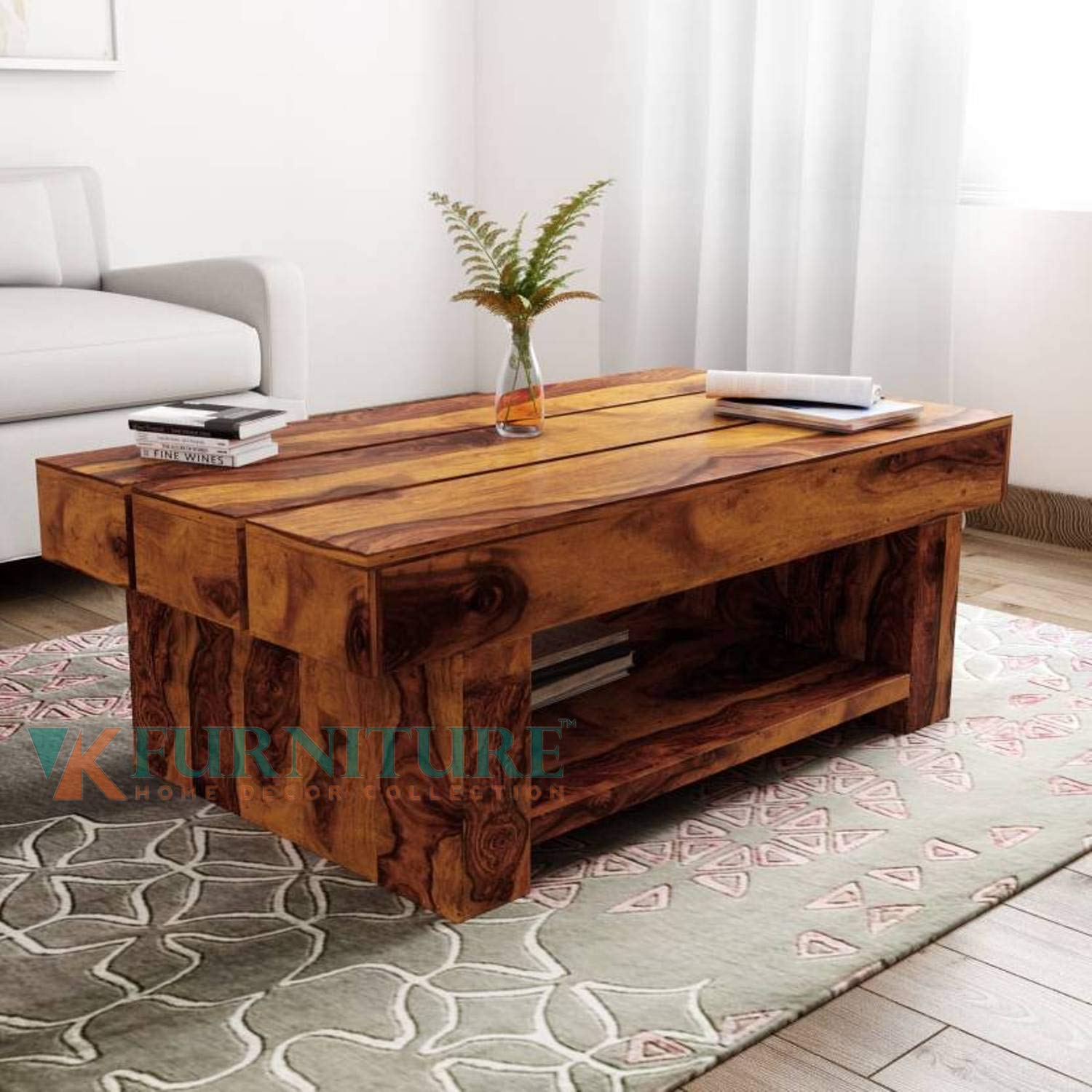 Buy VK Furniture Sheesham Wood Rectangle Coffee Table for Living Room