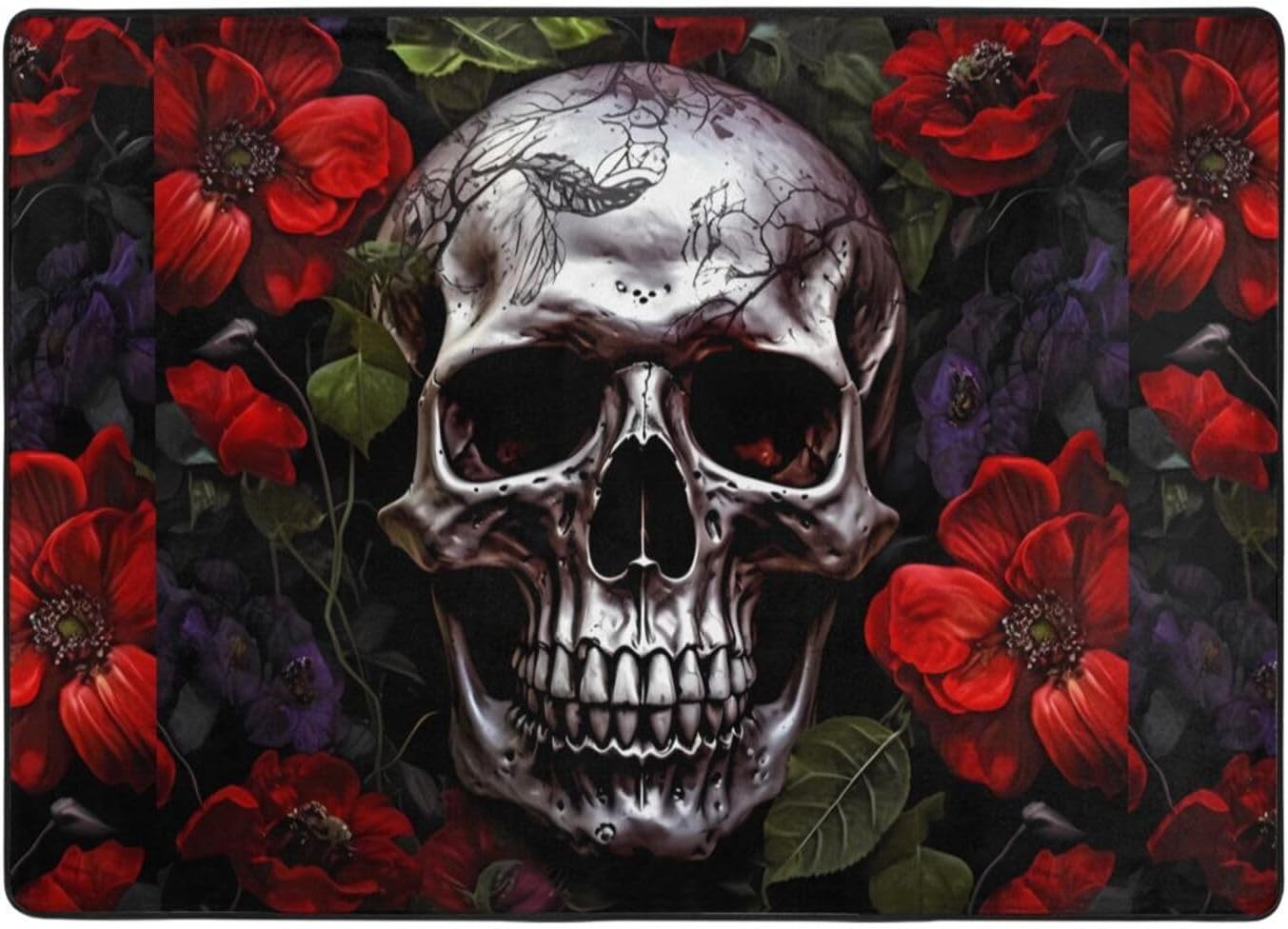 Flannel Non-Slip (Halloween Skull) Rug Pad 80×50in Soft Washable Protective for Hardwood Floors Bedroom Bathroom Living Room