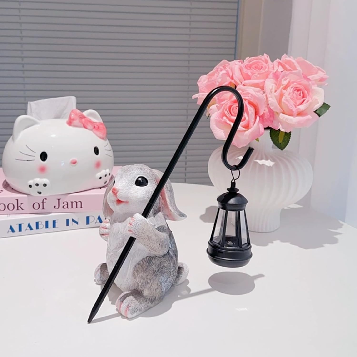 Rabbit Solar Lights Outdoor with Ground Stake, Wind Resistant Heavy Duty Metal Pole IP65 Waterproof Outdoor Statue Figurine, Auto On/Off Garden Decor for Patio Yard, Gift for Rabbit Lovers