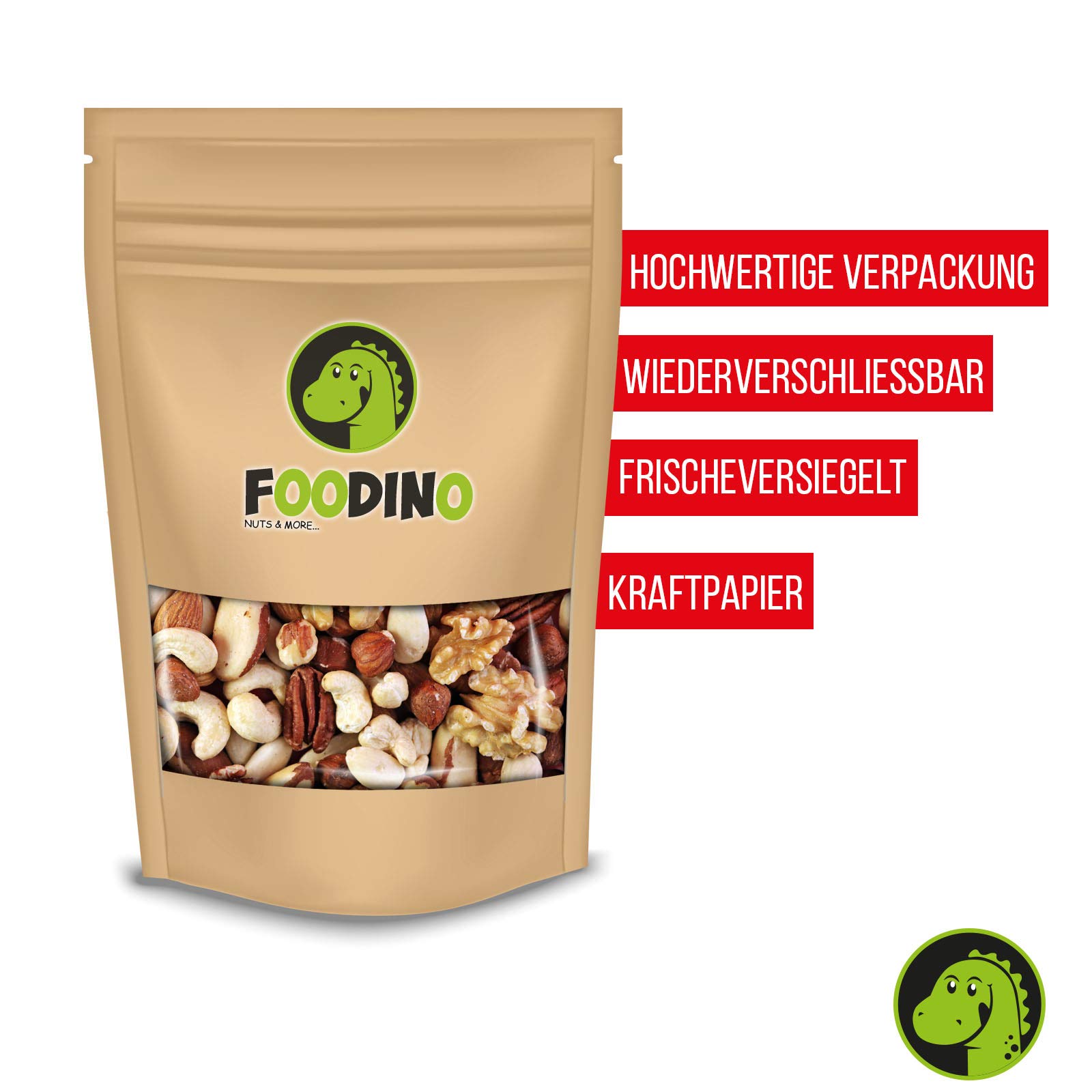 Nussmischung natur mit Mandeln blanchiert Mandeln mit Haut Haselnüsse mit Haut Cashewkerne Paranüsse Pekannüsse Walnüsse alle ungesalzen ungeröstet ohne Schale 500g - 5kg Studentenfutter (1kg)
