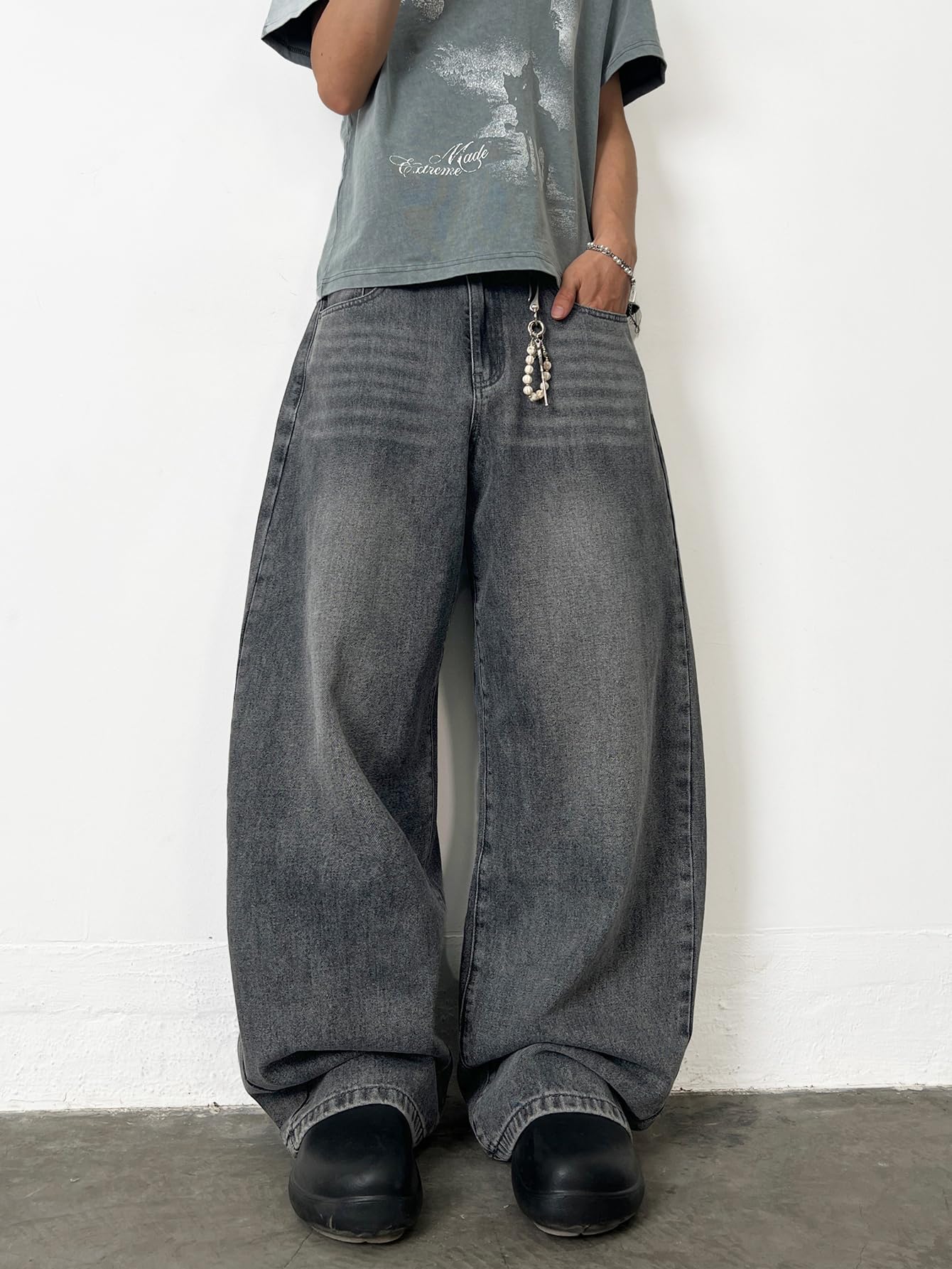 Jeans Baggy Hip hop pour Hommes,Streetwear Jeans Skater à Jambe Large,Pantalons en Denim à Coupe Loose