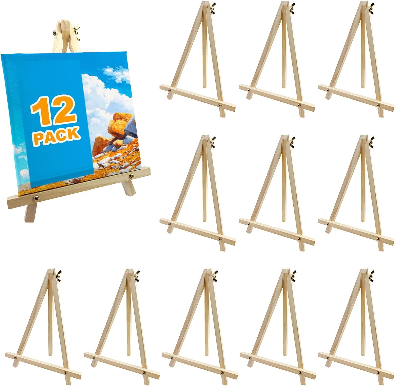 24 Pack 9 Inch Wood Easels, Tripod, Table Top Easels for Painting, Art Craft Painting Easel, Kids Student Tabletop Easels for Painting, Photos Mini Display Tripod